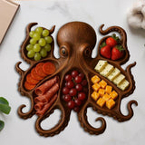Maxbell Wood Octopus Charcuterie Platter for Family Gatherings Lightweight Versatile 30cmx30cm