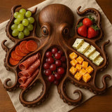 Maxbell Wood Octopus Charcuterie Platter for Family Gatherings Lightweight Versatile 25cmx25cm
