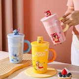 Maxbell Ceramic Coffee Mug Comfortable Grip Cartoon Teacup for Milk Cappuccino Latte Blue