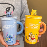 Maxbell Ceramic Coffee Mug Comfortable Grip Cartoon Teacup for Milk Cappuccino Latte Blue