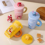 Maxbell Ceramic Coffee Mug Comfortable Grip Cartoon Teacup for Milk Cappuccino Latte Blue