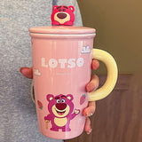 Maxbell Ceramic Coffee Mug Comfortable Grip Cartoon Teacup for Milk Cappuccino Latte Pink