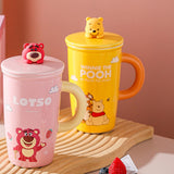 Maxbell Ceramic Coffee Mug Comfortable Grip Cartoon Teacup for Milk Cappuccino Latte Pink
