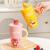 Maxbell Ceramic Coffee Mug Comfortable Grip Cartoon Teacup for Milk Cappuccino Latte Pink