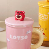 Maxbell Ceramic Coffee Mug Comfortable Grip Cartoon Teacup for Milk Cappuccino Latte Pink