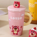 Maxbell Ceramic Coffee Mug Comfortable Grip Cartoon Teacup for Milk Cappuccino Latte Pink