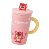 Maxbell Ceramic Coffee Mug Comfortable Grip Cartoon Teacup for Milk Cappuccino Latte Pink