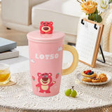 Maxbell Ceramic Coffee Mug Comfortable Grip Cartoon Teacup for Milk Cappuccino Latte Pink