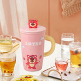 Maxbell Ceramic Coffee Mug Comfortable Grip Cartoon Teacup for Milk Cappuccino Latte Pink