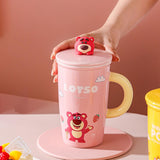 Maxbell Ceramic Coffee Mug Comfortable Grip Cartoon Teacup for Milk Cappuccino Latte Pink