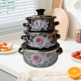 Maxbell 3Pcs Enamel Stockpots Cooker Enamel Mini Pots Set for Dining Household Hotel