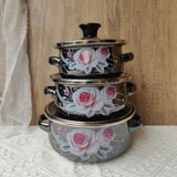 Maxbell 3Pcs Enamel Stockpots Cooker Enamel Mini Pots Set for Dining Household Hotel