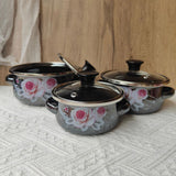 Maxbell 3Pcs Enamel Stockpots Cooker Enamel Mini Pots Set for Dining Household Hotel