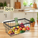 Maxbell 3Pcs Freezer Storage Basket with Foldable Handles Storage Rack for Farmhouse Black