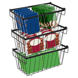 Maxbell 3Pcs Freezer Storage Basket with Foldable Handles Storage Rack for Farmhouse Black