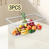 Maxbell 3Pcs Freezer Storage Basket with Foldable Handles Storage Rack for Farmhouse White