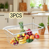 Maxbell 3Pcs Freezer Storage Basket with Foldable Handles Storage Rack for Farmhouse White