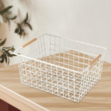 Maxbell Iron Storage Basket Multipurpose Metal Storage Bin for Cabinets Home Bedroom White 36cmx25cmx16cm