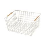 Maxbell Iron Storage Basket Multipurpose Metal Storage Bin for Cabinets Home Bedroom White 36cmx25cmx16cm