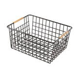 Maxbell Iron Storage Basket Multipurpose Metal Storage Bin for Cabinets Home Bedroom Black 36cmx25cmx16cm
