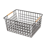 Maxbell Iron Storage Basket Multipurpose Metal Storage Bin for Cabinets Home Bedroom Black 36cmx25cmx16cm