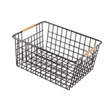Maxbell Iron Storage Basket Multipurpose Metal Storage Bin for Cabinets Home Bedroom Black 36cmx25cmx16cm