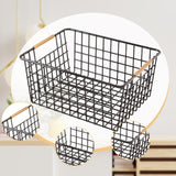 Maxbell Iron Storage Basket Multipurpose Metal Storage Bin for Cabinets Home Bedroom Black 36cmx25cmx16cm