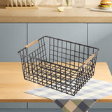 Maxbell Iron Storage Basket Multipurpose Metal Storage Bin for Cabinets Home Bedroom Black 36cmx25cmx16cm