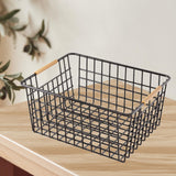 Maxbell Iron Storage Basket Multipurpose Metal Storage Bin for Cabinets Home Bedroom Black 36cmx25cmx16cm