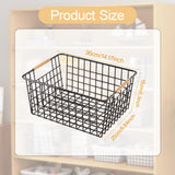 Maxbell Iron Storage Basket Multipurpose Metal Storage Bin for Cabinets Home Bedroom Black 36cmx25cmx16cm