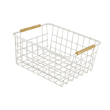 Maxbell Iron Storage Basket Multipurpose Metal Storage Bin for Cabinets Home Bedroom White 28x17.5x12cm