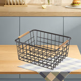 Maxbell Iron Storage Basket Multipurpose Metal Storage Bin for Cabinets Home Bedroom Black 28x17.5x12cm