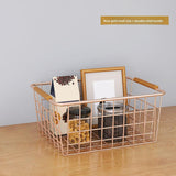 Maxbell Iron Storage Basket Multipurpose Metal Storage Bin for Cabinets Home Bedroom RoseGold28x17.5x12cm