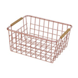 Maxbell Iron Storage Basket Multipurpose Metal Storage Bin for Cabinets Home Bedroom RoseGold28x17.5x12cm