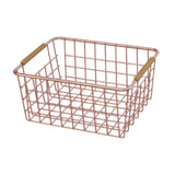 Maxbell Iron Storage Basket Multipurpose Metal Storage Bin for Cabinets Home Bedroom RoseGold28x17.5x12cm