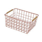 Maxbell Iron Storage Basket Multipurpose Metal Storage Bin for Cabinets Home Bedroom RoseGold28x17.5x12cm