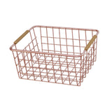 Maxbell Iron Storage Basket Multipurpose Metal Storage Bin for Cabinets Home Bedroom RoseGold28x17.5x12cm