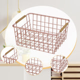 Maxbell Iron Storage Basket Multipurpose Metal Storage Bin for Cabinets Home Bedroom RoseGold28x17.5x12cm