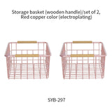 Maxbell Iron Storage Basket Multipurpose Metal Storage Bin for Cabinets Home Bedroom RoseGold28x17.5x12cm