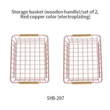 Maxbell Iron Storage Basket Multipurpose Metal Storage Bin for Cabinets Home Bedroom RoseGold28x17.5x12cm