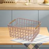 Maxbell Iron Storage Basket Multipurpose Metal Storage Bin for Cabinets Home Bedroom RoseGold28x17.5x12cm