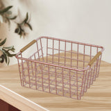 Maxbell Iron Storage Basket Multipurpose Metal Storage Bin for Cabinets Home Bedroom RoseGold28x17.5x12cm