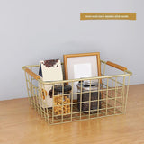 Maxbell Iron Storage Basket Multipurpose Metal Storage Bin for Cabinets Home Bedroom Gold 28x17.5x12cm