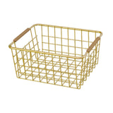 Maxbell Iron Storage Basket Multipurpose Metal Storage Bin for Cabinets Home Bedroom Gold 28x17.5x12cm
