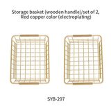 Maxbell Iron Storage Basket Multipurpose Metal Storage Bin for Cabinets Home Bedroom Gold 28x17.5x12cm