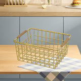 Maxbell Iron Storage Basket Multipurpose Metal Storage Bin for Cabinets Home Bedroom Gold 28x17.5x12cm