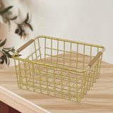 Maxbell Iron Storage Basket Multipurpose Metal Storage Bin for Cabinets Home Bedroom Gold 28x17.5x12cm