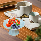 Maxbell Ceramic Footed Plate Countertop Pedestal Bowl for Events Family Coffee Table cyan blue