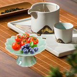 Maxbell Ceramic Footed Plate Countertop Pedestal Bowl for Events Family Coffee Table cyan green