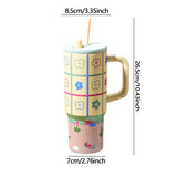 Maxbell Tumbler with Handle Reusable and Straw Leakproof 710ml for Car Office Coffee D